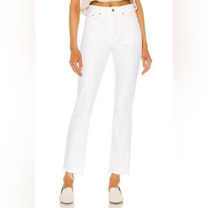 GRLFRND Denim Revolve Karolina White High Rise Straight Crop Frayed Hem Jeans 27